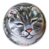 Gray Tabby Cat Kitten Drawer Cabinet Deur Knop (Voorkant)