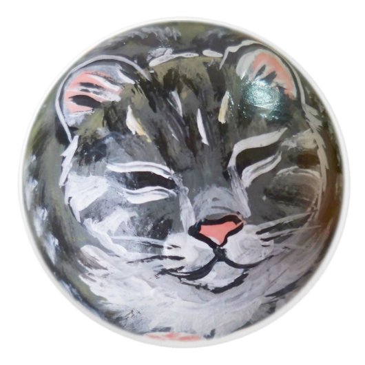 Gray Tabby Cat Kitten Drawer Cabinet Deur Knop (Voorkant)