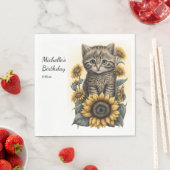 Gray Tabby Cat Kitten - Zonnebloemen, zaterdag Servet (Insitu)