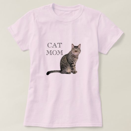 Gray Tabby Cat Mam Pink T-Shirt (Design voorkant)