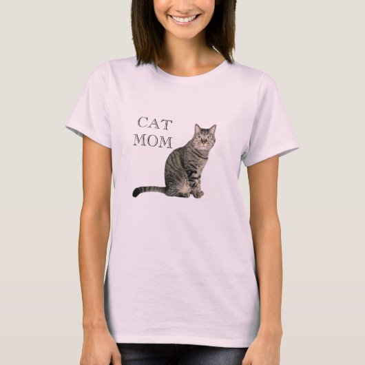 Gray Tabby Cat Mam Pink T-Shirt (Voorkant)