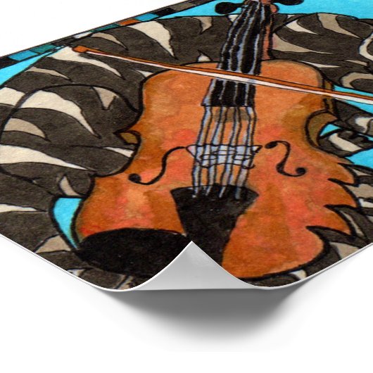 Gray Tabby Cat met Violin Fiddle Folk Art Poster (Hoek)