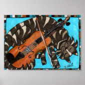 Gray Tabby Cat met Violin Fiddle Folk Art Poster (Voorkant)