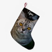 Gray Tabby Cat Metal Kleine Kerstsok (Voorkant (Hangend))