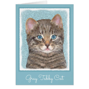 Gray Tabby Cat Painting - Cute Original Cat Art