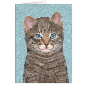 Gray Tabby Cat Painting - Cute Original Cat Art
