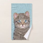 Gray Tabby Cat Painting - Cute Original Cat Art Bad Handdoek (Handdoek)