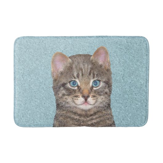Gray Tabby Cat Painting - Cute Original Cat Art Badmat (Voorkant)