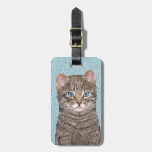 Gray Tabby Cat Painting - Cute Original Cat Art Bagagelabel (Voorkant verticaal)