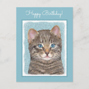 Gray Tabby Cat Painting - Cute Original Cat Art Briefkaart