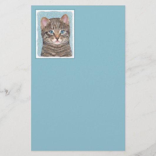 Gray Tabby Cat Painting - Cute Original Cat Art Briefpapier (Voorkant)
