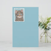 Gray Tabby Cat Painting - Cute Original Cat Art Briefpapier (Staand voorkant)