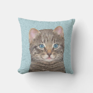 Gray Tabby Cat Painting - Cute Original Cat Art Buitenkussen