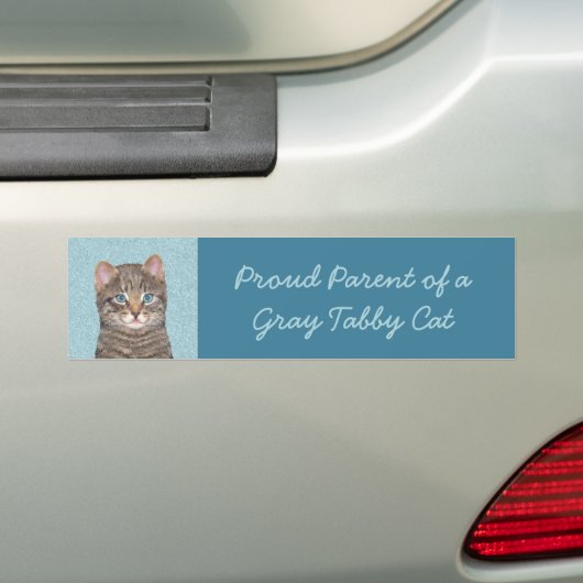 Gray Tabby Cat Painting - Cute Original Cat Art Bumpersticker (Op auto)