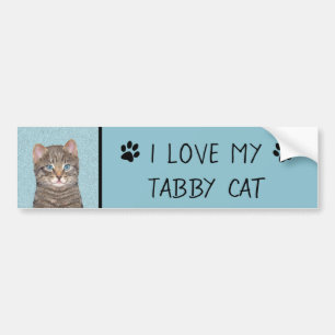 Gray Tabby Cat Painting - Cute Original Cat Art Bumpersticker