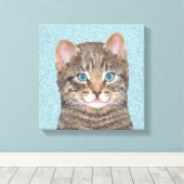 Gray Tabby Cat Painting - Cute Original Cat Art Canvas Afdruk (Insitu (Houten vloer))