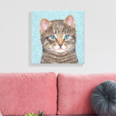 Gray Tabby Cat Painting - Cute Original Cat Art Canvas Afdruk (Insitu (Woonkamer))