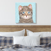 Gray Tabby Cat Painting - Cute Original Cat Art Canvas Afdruk (Insitu (Slaapkamer))