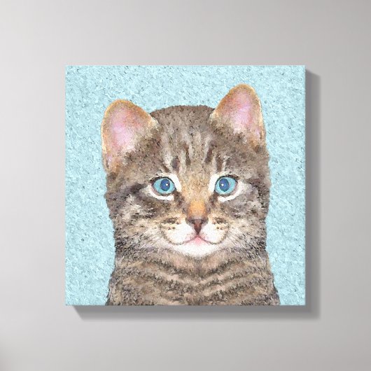 Gray Tabby Cat Painting - Cute Original Cat Art Canvas Afdruk (Voorkant)