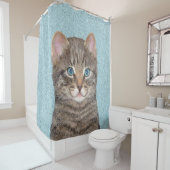 Gray Tabby Cat Painting - Cute Original Cat Art Douchegordijn (In situ)