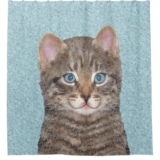 Gray Tabby Cat Painting - Cute Original Cat Art Douchegordijn (Voorkant)