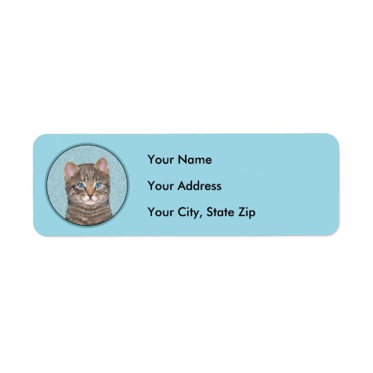 Gray Tabby Cat Painting - Cute Original Cat Art Etiket (Voorkant)