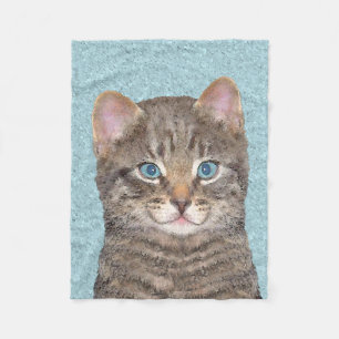 Gray Tabby Cat Painting - Cute Original Cat Art Fleece Deken