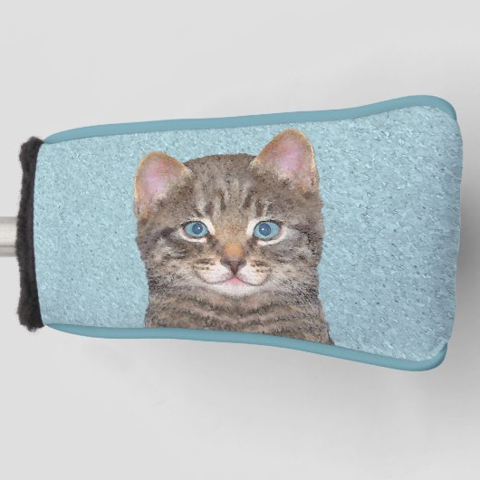 Gray Tabby Cat Painting - Cute Original Cat Art Golfheadcover (Voorkant)