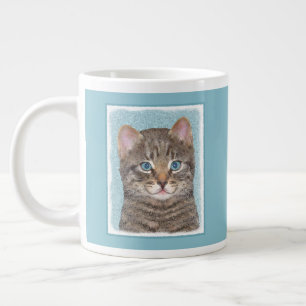 Gray Tabby Cat Painting - Cute Original Cat Art Grote Koffiekop