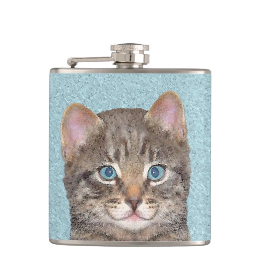 Gray Tabby Cat Painting - Cute Original Cat Art Heupfles (Voorkant)