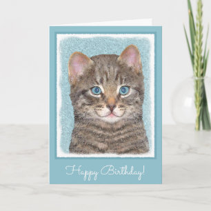 Gray Tabby Cat Painting - Cute Original Cat Art Kaart