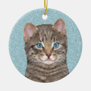 Gray Tabby Cat Painting - Cute Original Cat Art Keramisch Ornament