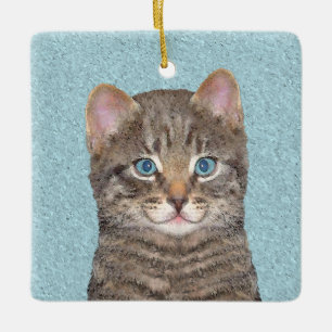 Gray Tabby Cat Painting - Cute Original Cat Art Keramisch Ornament