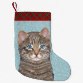 Gray Tabby Cat Painting - Cute Original Cat Art Kleine Kerstsok (Voorkant)