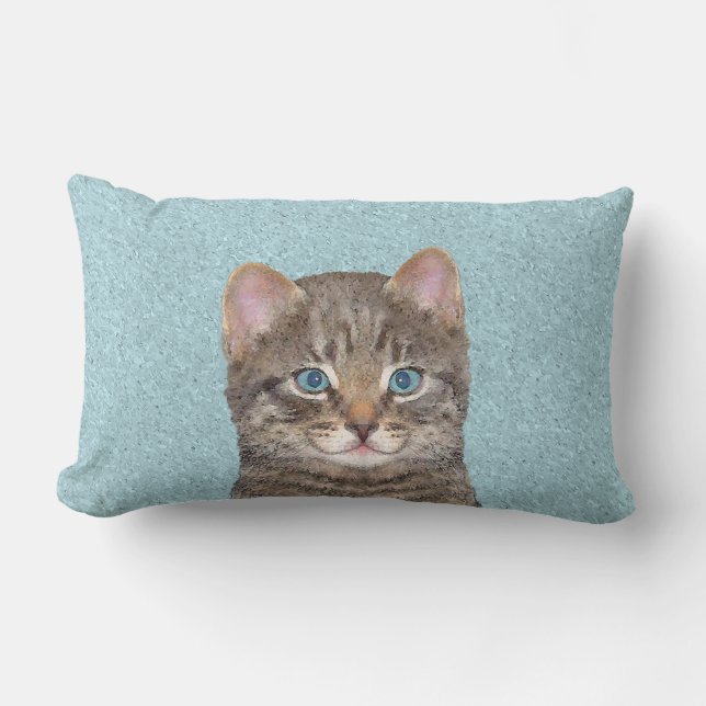 Gray Tabby Cat Painting - Cute Original Cat Art Kussen (Voorkant)