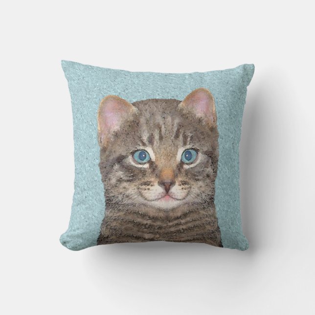 Gray Tabby Cat Painting - Cute Original Cat Art Kussen (Voorkant)