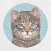 Gray Tabby Cat Painting - Cute Original Cat Art Labels (Design 2)