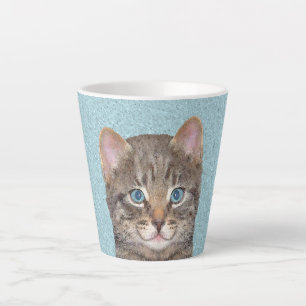 Gray Tabby Cat Painting - Cute Original Cat Art Latte Mok