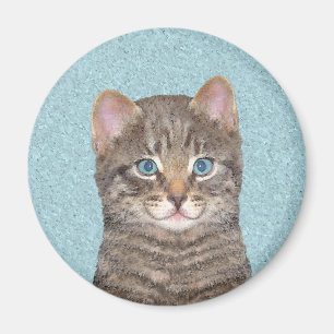 Gray Tabby Cat Painting - Cute Original Cat Art Magneet