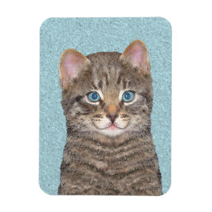 Gray Tabby Cat Painting - Cute Original Cat Art Magneet