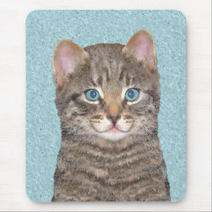 Gray Tabby Cat Painting - Cute Original Cat Art Muismat