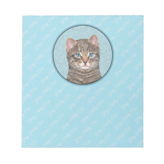 Gray Tabby Cat Painting - Cute Original Cat Art Notitieblok (Voorkant)
