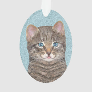 Gray Tabby Cat Painting - Cute Original Cat Art Ornament
