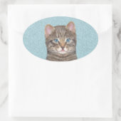 Gray Tabby Cat Painting - Cute Original Cat Art Ovale Sticker (Tas)