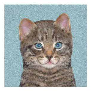 Gray Tabby Cat Painting - Cute Original Cat Art Perfect Poster