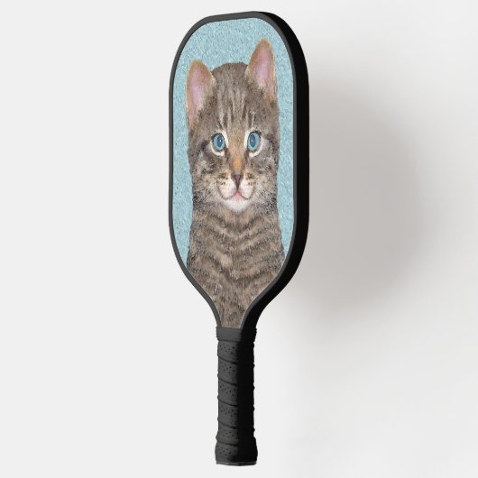 Gray Tabby Cat Painting - Cute Original Cat Art Pickleball Paddle (Links)