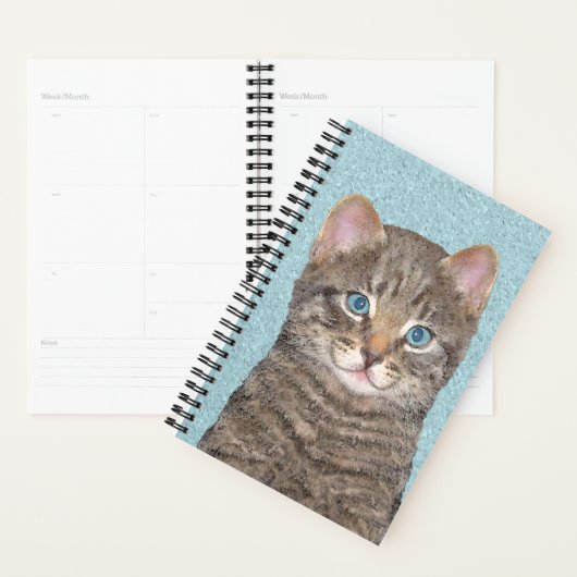 Gray Tabby Cat Painting - Cute Original Cat Art Planner (Display)