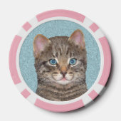 Gray Tabby Cat Painting - Cute Original Cat Art Poker Chips (Achterkant)