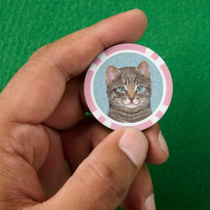 Gray Tabby Cat Painting - Cute Original Cat Art Poker Chips