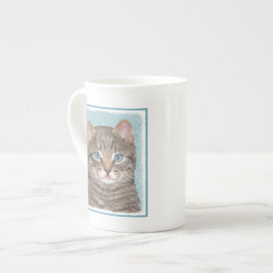 Gray Tabby Cat Painting - Cute Original Cat Art Porselein Kop
